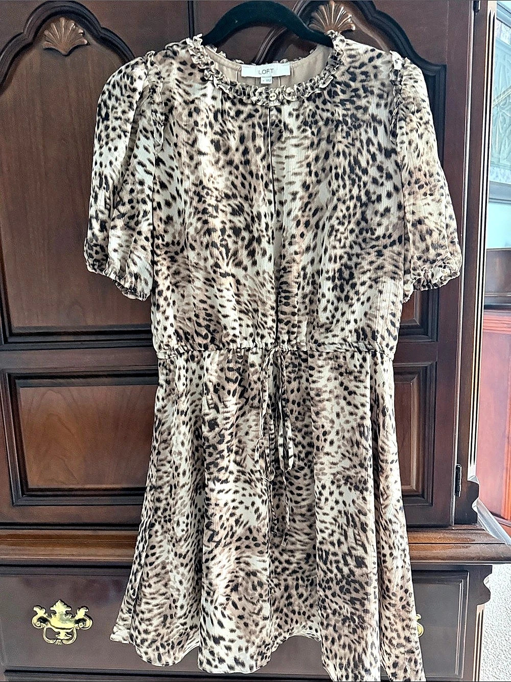 LOFT Animal Print Mini Dress in Brown & Cream Size Medium